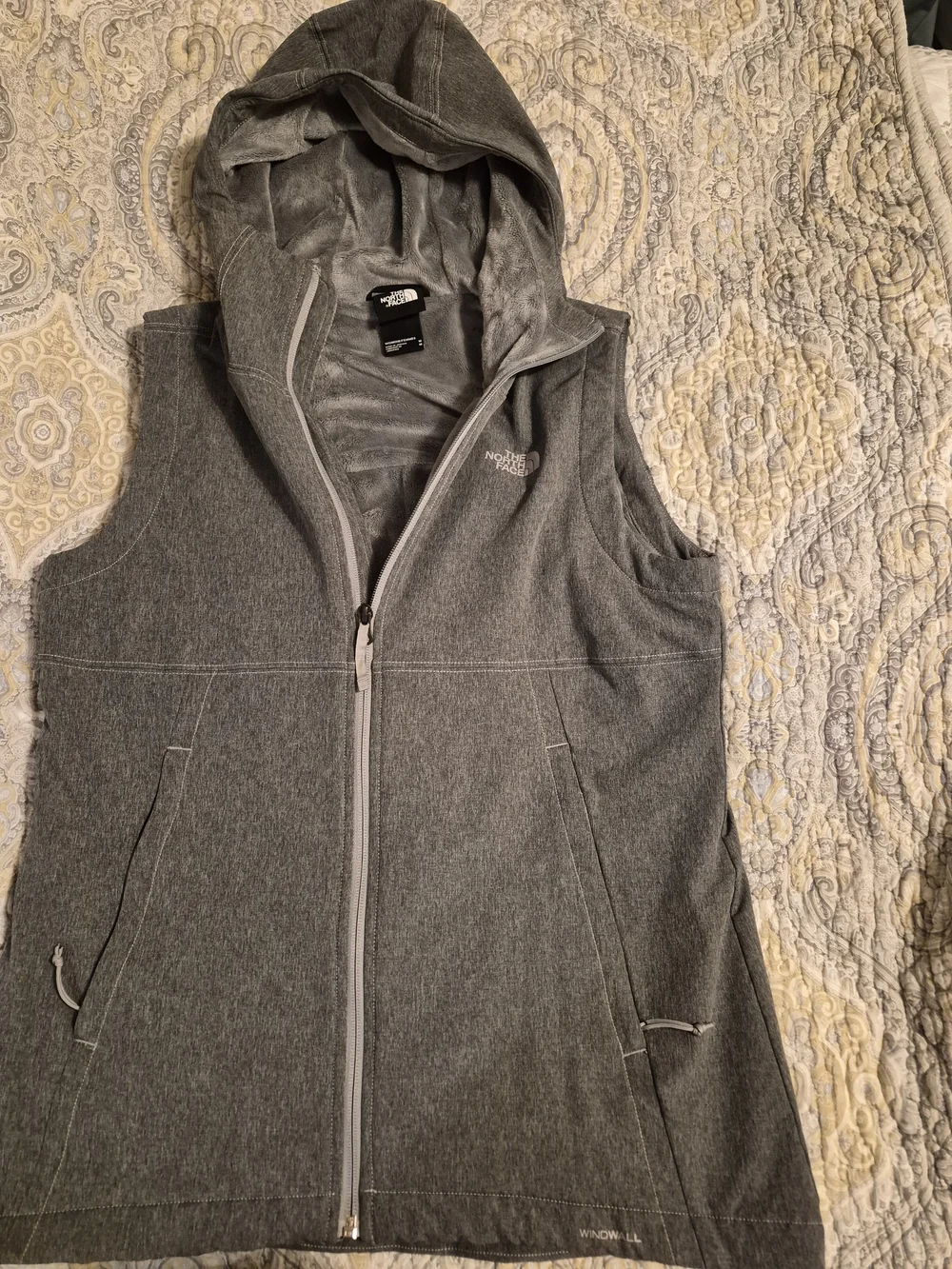 The North Face Gray Hooded Fleece Vest